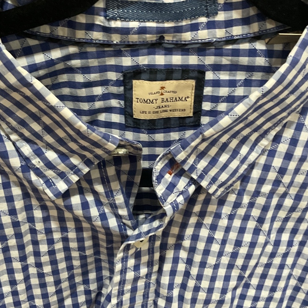 Tommy Bahama Navy and White Checkered Shirt